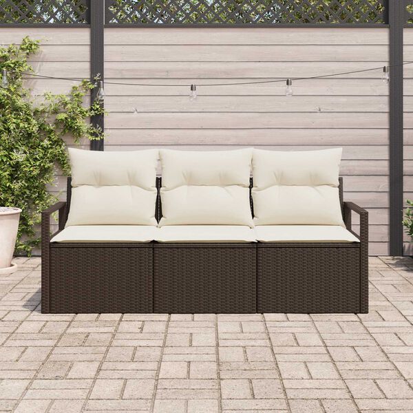 vidaXL Sofa Set mit Kissen 3 pcs Braun Poly Rattan