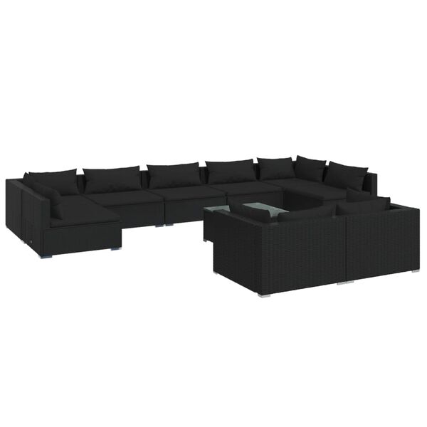 vidaXL 10-tlg. Garten-Lounge-Set mit Kissen Schwarz Poly Rattan