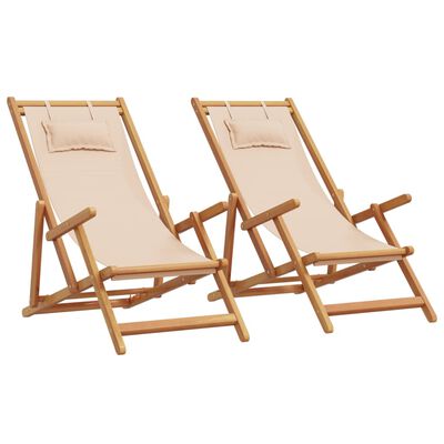 vidaXL Strandstühle 2 Stk. Klappbar Beige Stoff und Massivholz