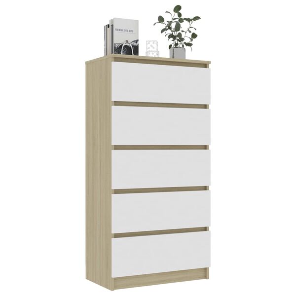 vidaXL Sideboard mit Schubladen Wei&szlig; Sonoma-Eiche 60x35x121cm
