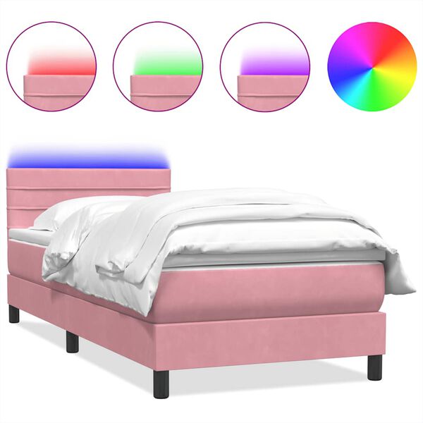 vidaXL Boxspringbett mit Matratze & LED Rosa 100x220 cm Samt