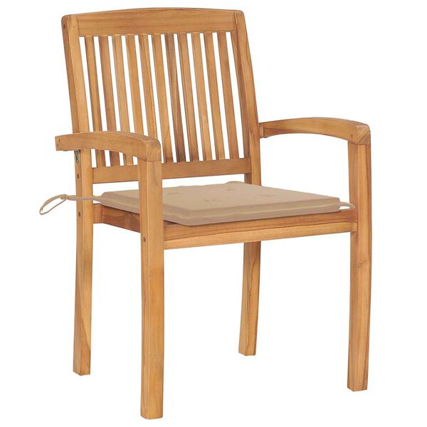 vidaXL Gartenst&uuml;hle 2 Stk. mit Beige Kissen Massivholz Teak