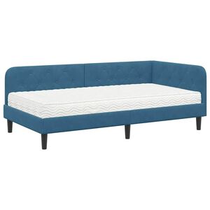 vidaXL Eckbettgestell mit Matratze mit Kopfteil Blau 100 x 200 cm Samt