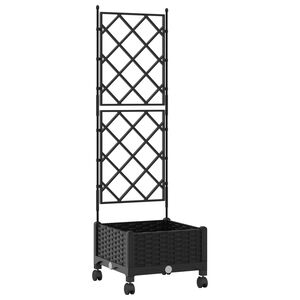 vidaXL Pflanzk&uuml;bel mit Spalier und R&auml;dern Schwarz 40 x 40 x 131,5 cm
