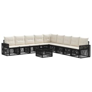 vidaXL Gartensofa-set 10 stk. Schwarz und Cremewei&szlig; Poly-Rattan