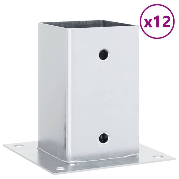 vidaXL Pfostenträger Quadratisch 12 Stk. Silber 91x91mm Stahl Verzinkt