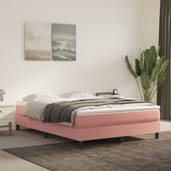vidaXL Boxspringbett mit Matratze Rosa 140x190 cm Samt