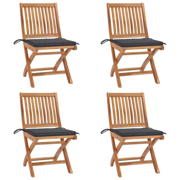 vidaXL Klappbare Gartenst&uuml;hle mit Kissen 4 Stk. Massivholz Teak