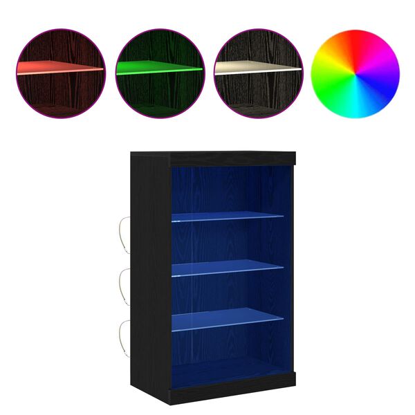 vidaXL LED-Sideboard Schwarz Eichen-Optik 60,5 x 37 x 100 cm
