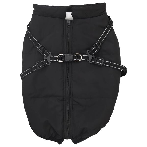 vidaXL Hundemantel mit Geschirr Schwarz L48 Fleece und Polyester