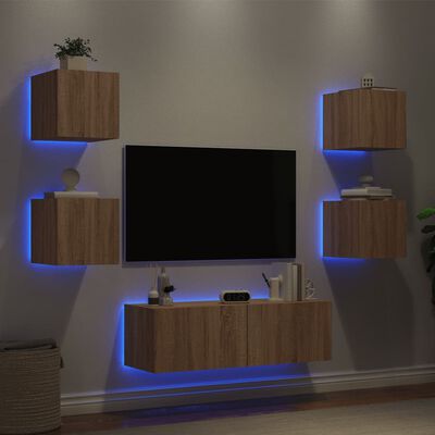 vidaXL 5-tlg. TV-Wohnwand mit LED-Leuchten Sonoma-Eiche