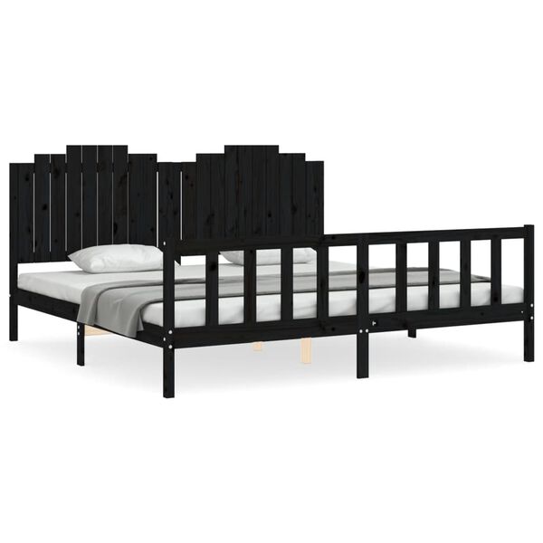 vidaXL Massivholzbett mit Kopfteil Schwarz 200x200 cm