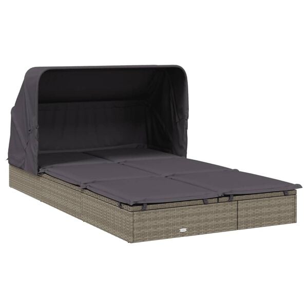 vidaXL 2-Personen-Sonnenliege mit Dach Grau 213x118x97 Poly Rattan