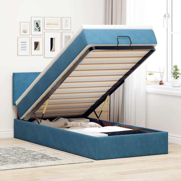 vidaXL Ottomane Bett mit Matratze & LEDs Dunkelblau 80x200 cm Samt