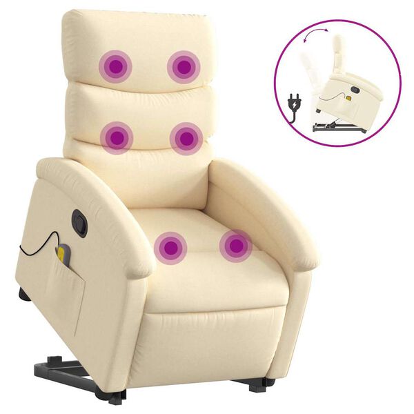 vidaXL Massagesessel mit Aufstehhilfe Creme Stoff