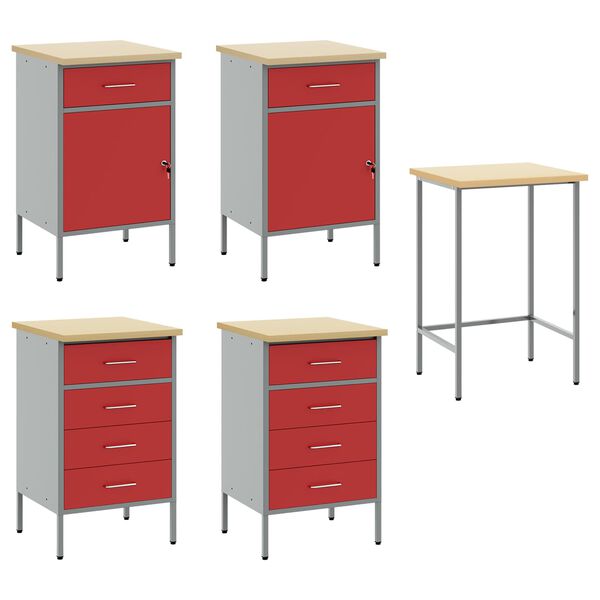 vidaXL Werkbank 3 pcs Rot 150 x 55 x 85 cm Ingenieure Holz und Stahl