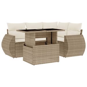 vidaXL 5-tlg. Garten-Sofagarnitur mit Kissen Beige Poly Rattan