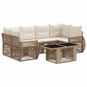 vidaXL Gartensofa-set 7 stk. Beige und Cremewei&szlig; Poly-Rattan