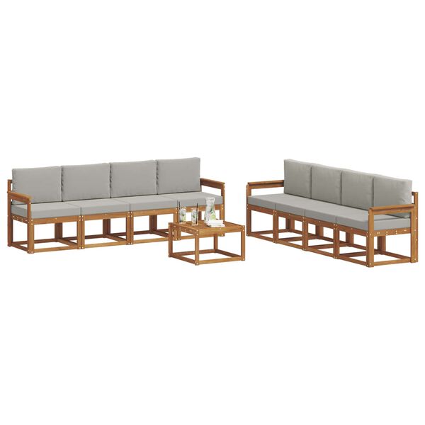 vidaXL Outdoor-Sofagarnitur mit Kissen 9 pcs Nat&uuml;rlich und Hellgrau