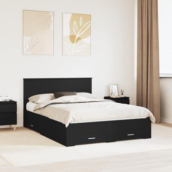 vidaXL Bettrahmen mit Kopfteil Schwarz 135 x 190 cm Holzwerkstoff