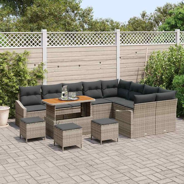 vidaXL Garten-Sofa-Set mit Kissen mit Speicher mit Kissen 13 pcs Grau