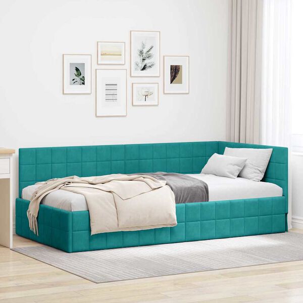 vidaXL Eckbettgestell mit Kopfteil T&uuml;rkis 90 cm x 200 cm Samt