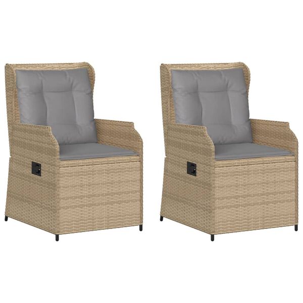 vidaXL Gartensessel mit Kissen 2 Stk. Verstellbar Beige Poly Rattan