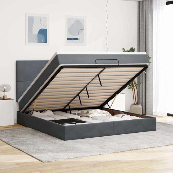 vidaXL Ottoman-Bett mit Matratzen Dunkelgrau 180x200 cm Samt