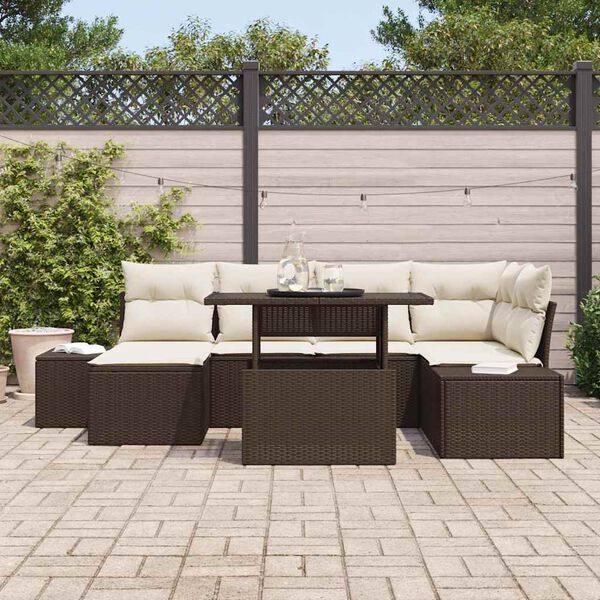 vidaXL Garten-Sofa-Set mit Kissen 7 pcs Braun und Creme