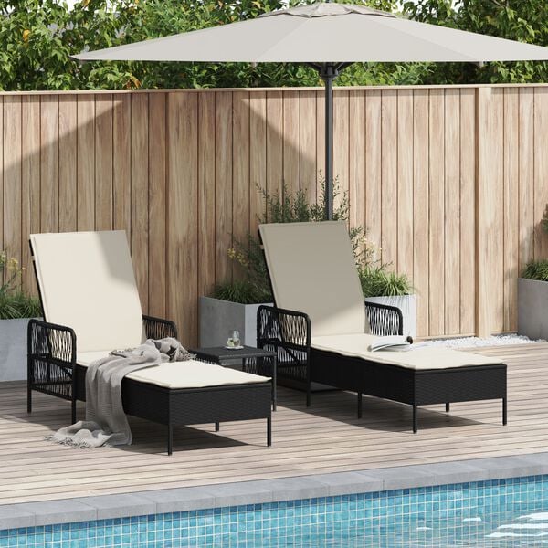 vidaXL Sonnenliege mit Kissen 3 pcs Schwarz und Cremewei&szlig; Poly-Rattan