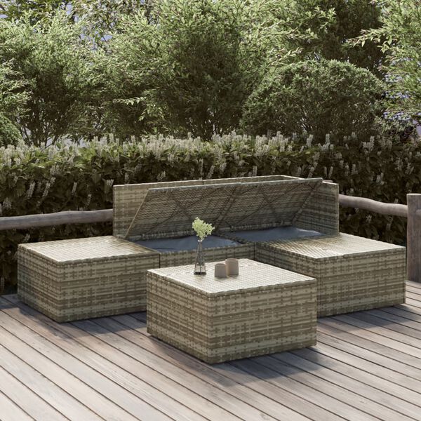 vidaXL 5-tlg. Garten-Lounge-Set mit Kissen Grau Poly Rattan