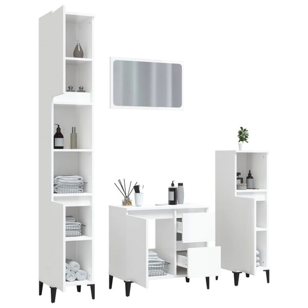 vidaXL 4-tlg. Badm&ouml;bel-Set Hochglanz-Wei&szlig; Holzwerkstoff