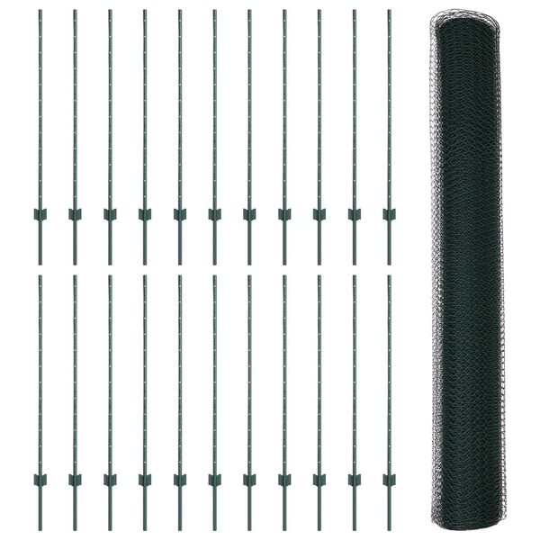 vidaXL Zaun mit Pfosten Gr&uuml;n 1,2 x 50 m Stahl und PVC