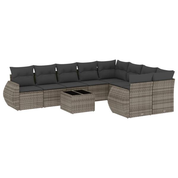 vidaXL 10-tlg. Garten-Sofagarnitur mit Kissen Grau Poly Rattan