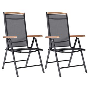 vidaXL Gartenst&uuml;hle Klappbar 2 Stk. Aluminium und Textilene Schwarz