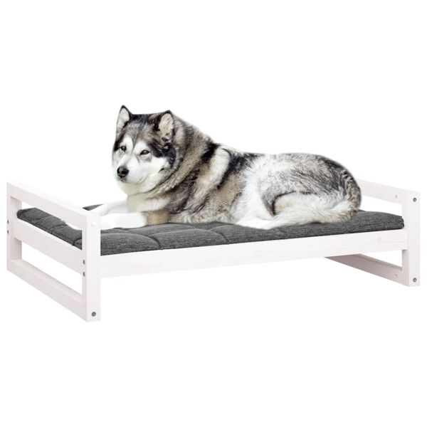 vidaXL Hundebett Wei&szlig; 105,5x75,5x28 cm Massivholz Kiefer
