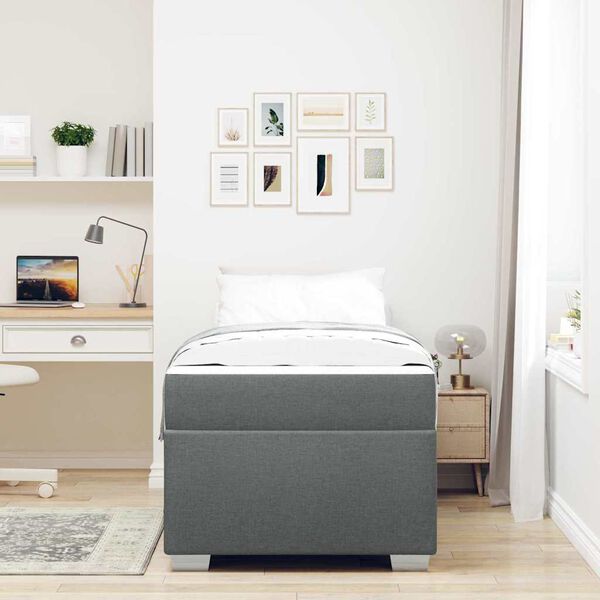 vidaXL Bettrahmen mit Matratze Dunkelgrau 90 x 190 cm Stoff