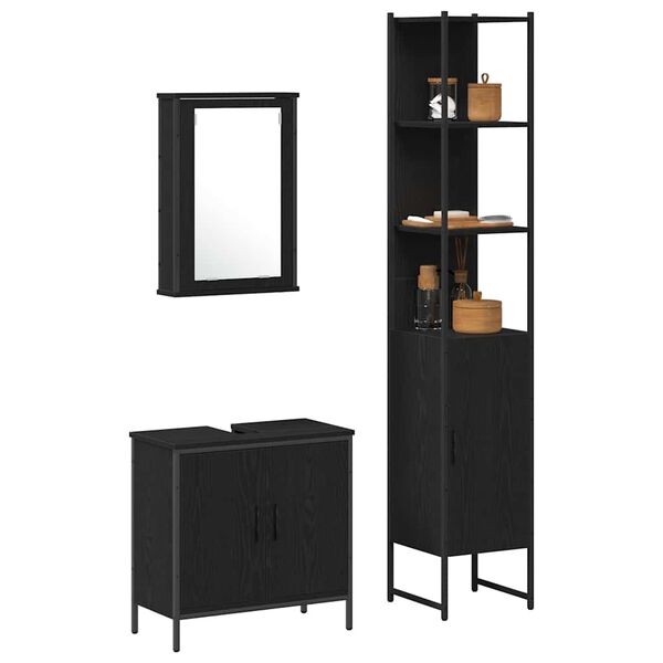 vidaXL Badezimmerm&ouml;bel Set mit Regal 3 pcs Schwarz Holzwerkstoff