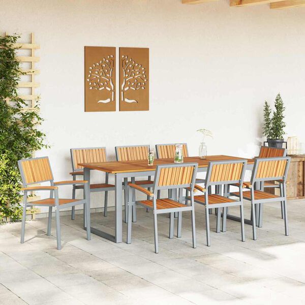 vidaXL Garten Essgruppe 9 pcs Grau und Braun 200 x 90 x 75 cm