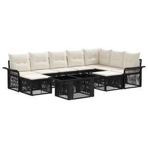 vidaXL Gartensofa-set 10 stk. Schwarz und Cremewei&szlig; Poly-Rattan