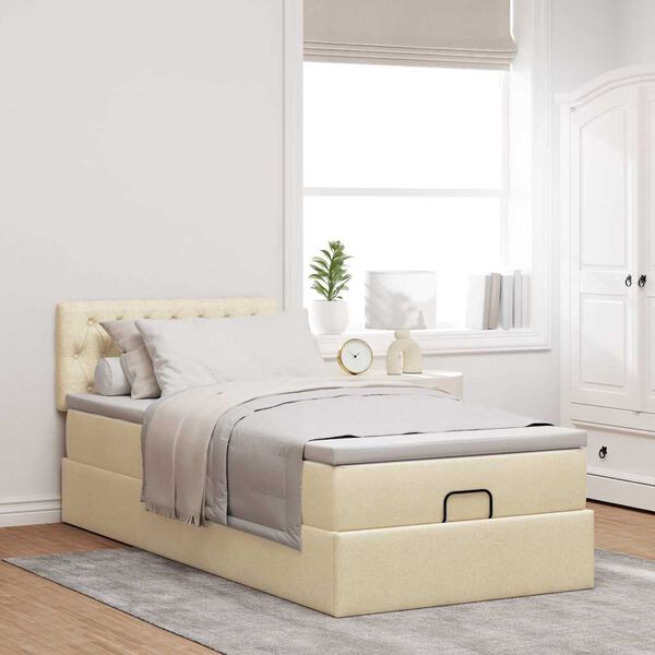 vidaXL Ottoman-Bett mit Matratze & LEDs Creme 100x200 cm Stoff