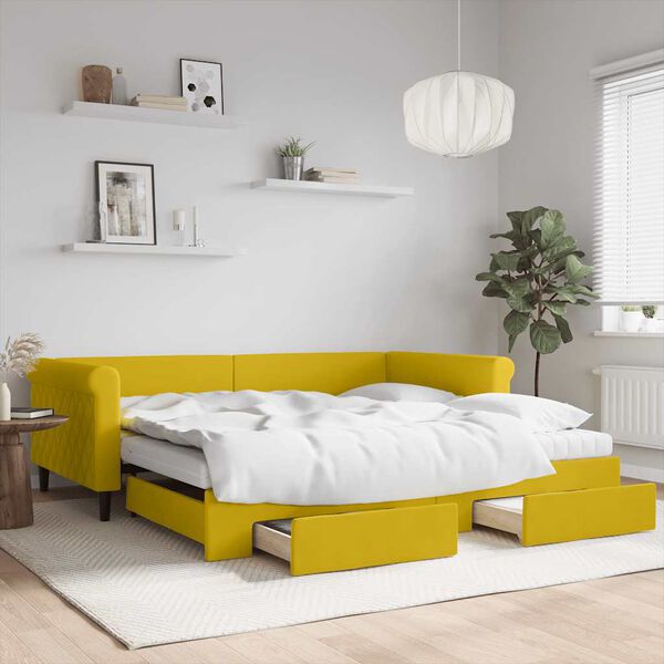 vidaXL Tagesbett Ausziehbar mit Schubladen Gelb 100x200 cm Samt