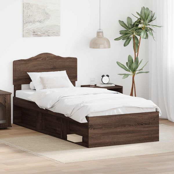 vidaXL Bettrahmen Braun Eichen-Optik 90 x 200 cm Massives Kiefernholz