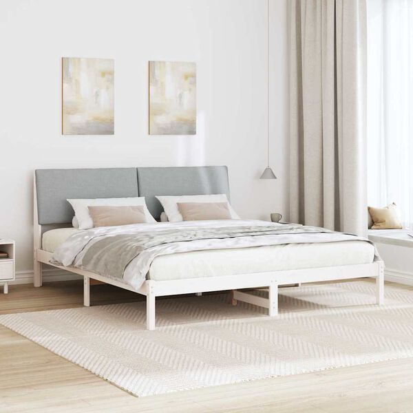 vidaXL Bettgestell Wei&szlig; und Hellgrau 200 x 200 cm Massivholz Kiefer