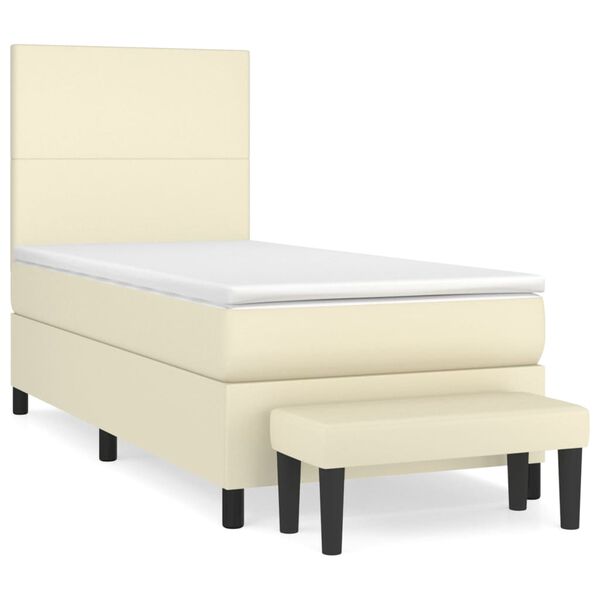 vidaXL Boxspringbett mit Matratze Creme 90x200 cm Kunstleder