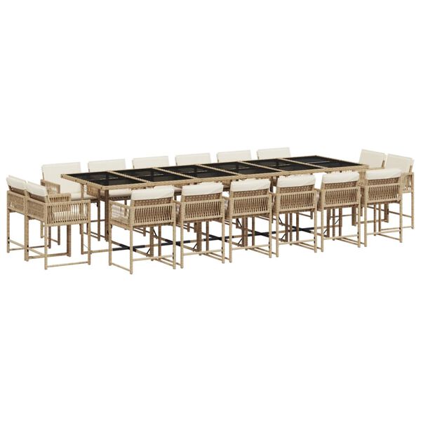 vidaXL 17-tlg. Garten-Essgruppe mit Kissen Beige Poly Rattan