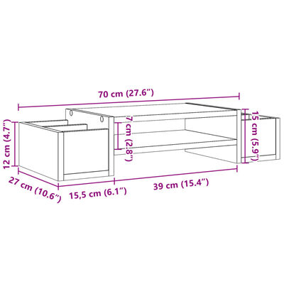 vidaXL Monitorständer mit Stauraum Eichen-Optik 70x27x15 Holzwerkstoff