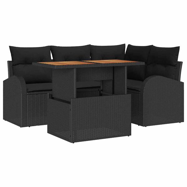 vidaXL Garten-Sofa-Set mit Kissen 5 pcs Schwarz