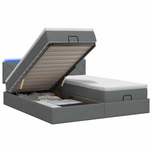 vidaXL Ottoman-Bett mit Matratze und LED Dunkelgrau 160 x 200 cm Stoff