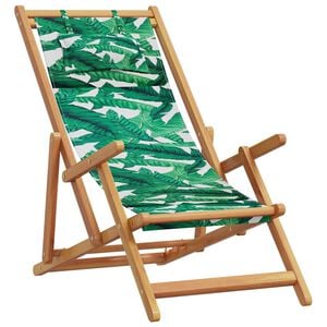 vidaXL Klappstuhl mit Blattmuster, Massivholz Eukalyptus und Stoff